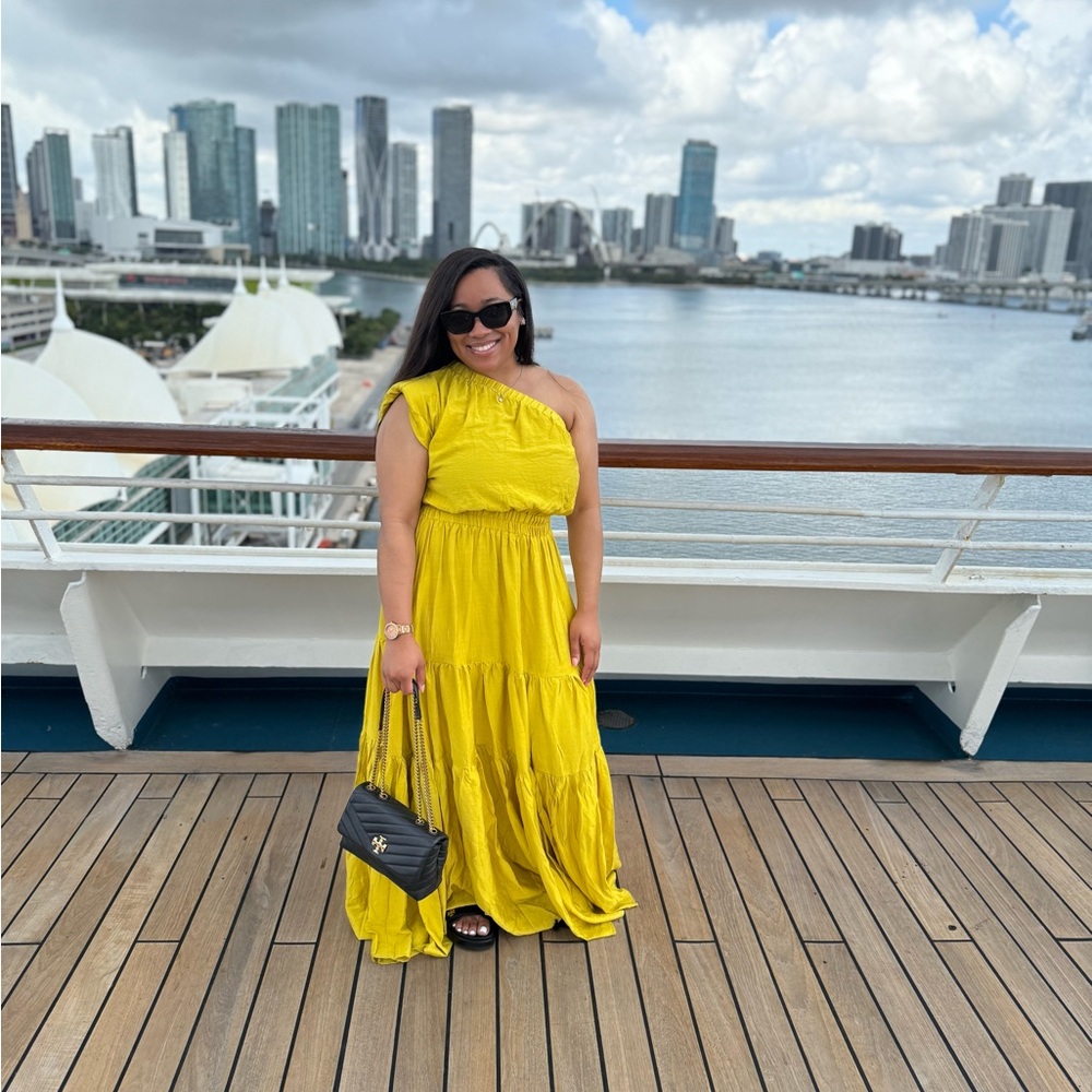Citrus One-Shoulder Linen Maxi Dress